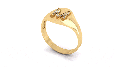 Anel Chancela Oval Letra E Ouro 18k