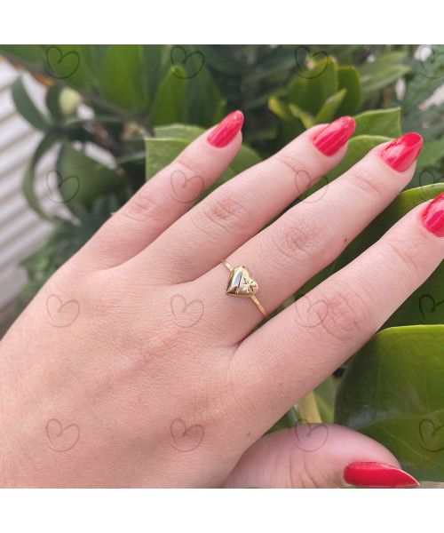Anel Coração Grande Fosco e Liso com Estrela Ouro 18k