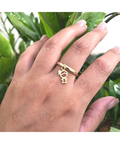 Anel Menina Liso com Pingente Ouro 18k