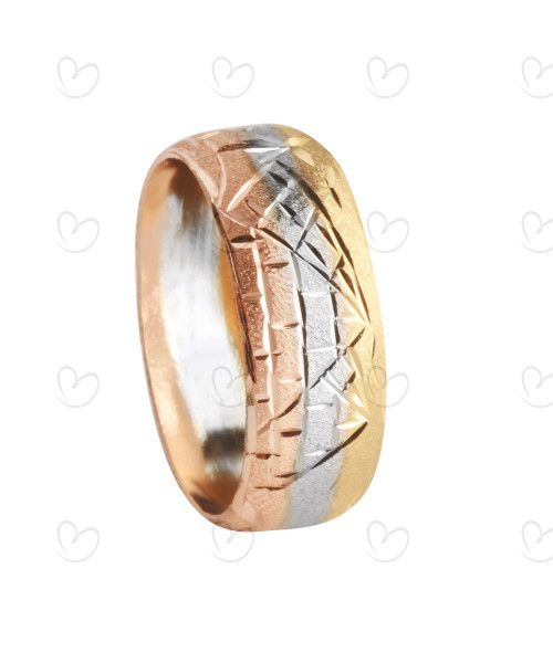 Anel Escrava 8mm Tricolor Abaulada Diamantada Ouro 18k