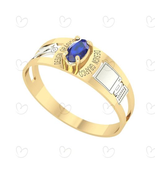 Anel Formatura Designer Gráfico Oval 3mm x 5mm Ouro 18k
