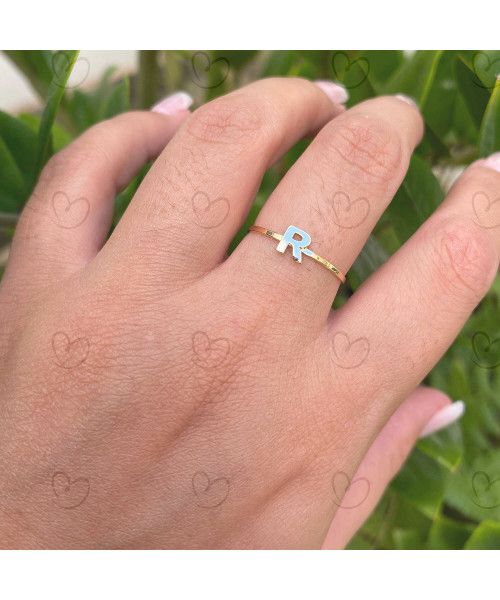 Anel Letra Fininha Personalizada Ouro 18k