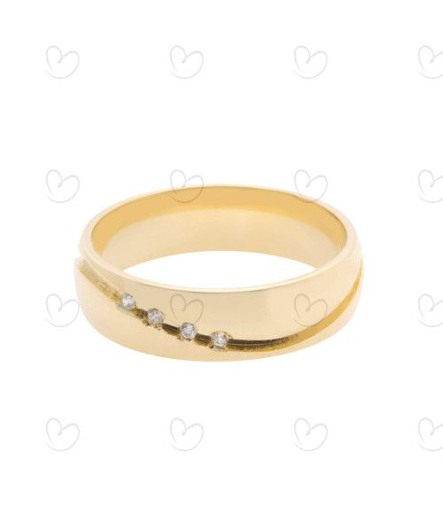 Aliança Redonda Anatômica com Zircônia Ouro 18k
