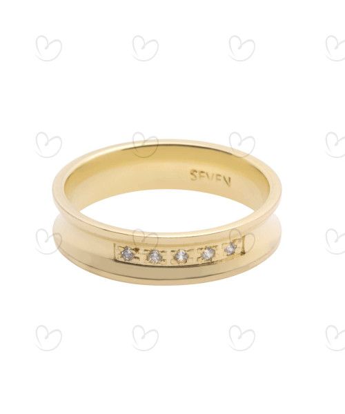 Aliança Côncava com Cinco Zircônias Ouro 18k