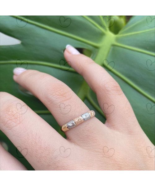 Anel Aparador Tricolor Fosco Diamantado Ouro 18k