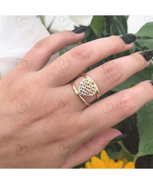 Anel de Coração Tricolor Diamantado Ouro 18k