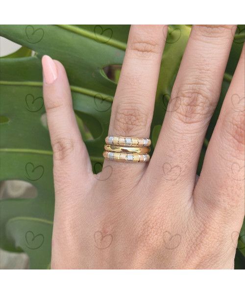 Anel Par Aparador Tricolor Diamantado Quadrados Ouro 18k