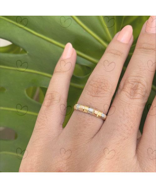 Anel Aparador Tricolor Diamantado Quadrados Ouro 18k