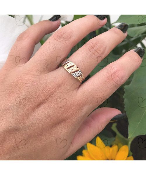 Anel Tricolor Diamantado Ouro 18k