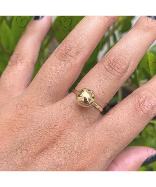 Anel Bola Lisa 9mm Ouro 18k