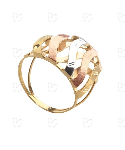 Anel Aro Duplo Trançado Grosso Tricolor Ouro 18k