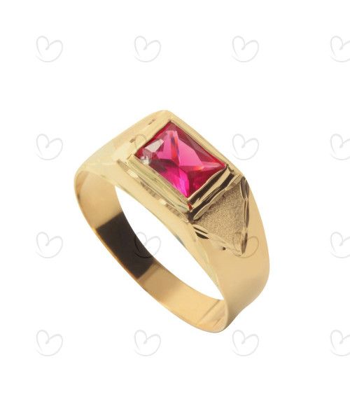 Anel Formatura com Pedra de Zircônia 5x7mm Ouro 18k