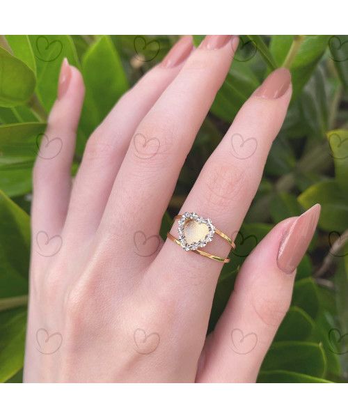 Anel Aro Duplo de Coração Diamantado Ouro 18k