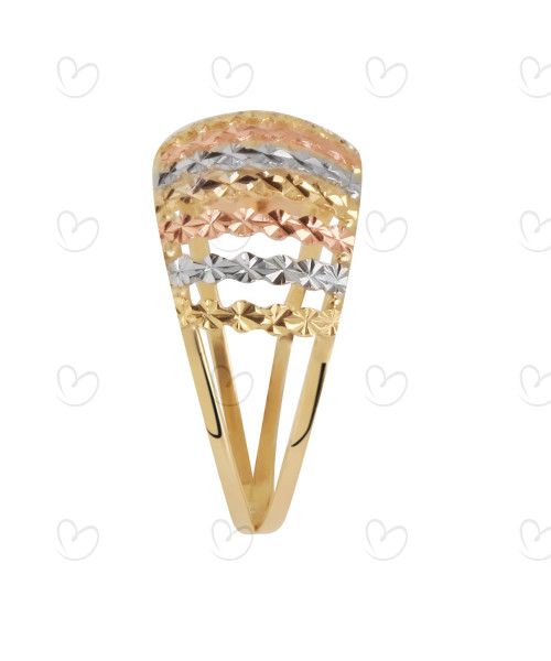 Anel Aro Duplo Tricolor Diamantado Ouro 18k