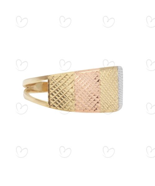 Anel Aro Duplo Três Cores Diamantado Ouro 18k