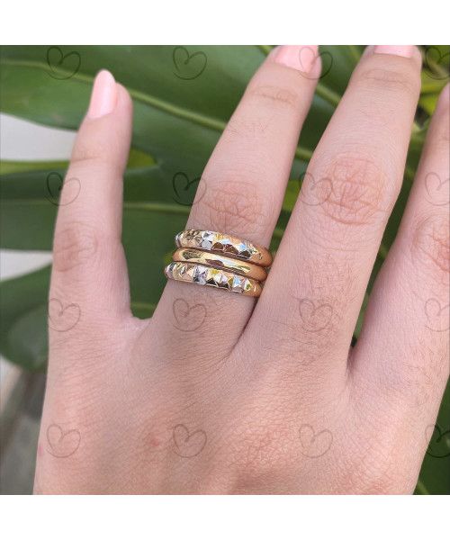 Anel Par de Aparadores Quadriculados Tricolor Ouro 18k