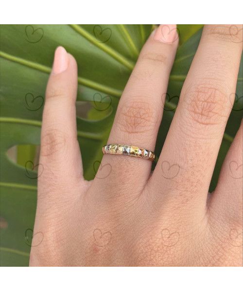 Anel Aparador Quadriculado Tricolor Ouro 18k
