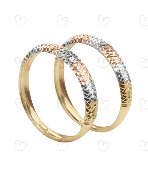 Anel Par de Aparador Tricolor Trabalhado Ouro 18k