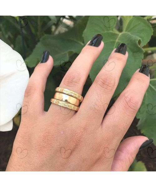 Anel Par de Aparador Diamantado e Martelado Ouro 18k