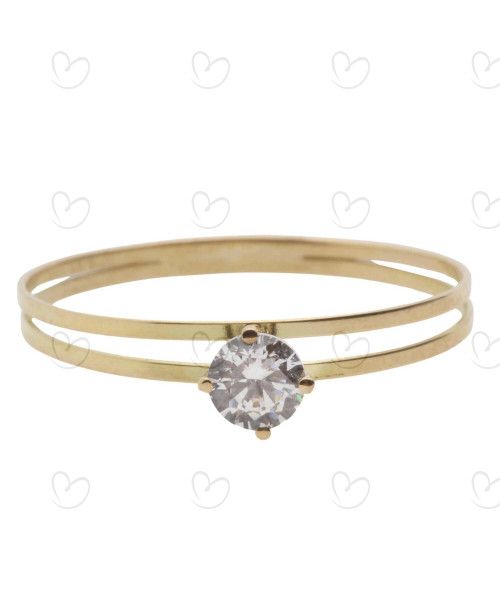 Anel Solitário com Zircônia Aro Duplo 4mm Ouro 18k
