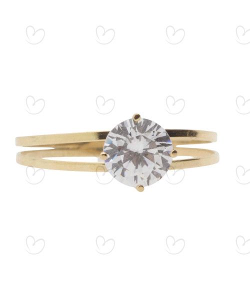Anel Solitário com Zircônia Aro Duplo 6mm Ouro 18k