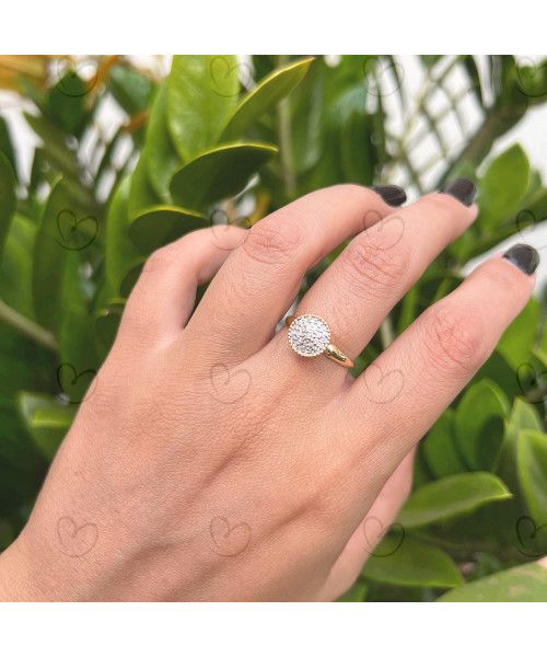 Anel Chuveiro Grande com Pedras de Zircônia Ouro 18k