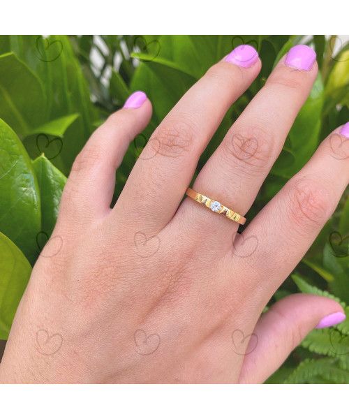 Anel Solitário Liso com Zircônia 3mm Ouro 18k