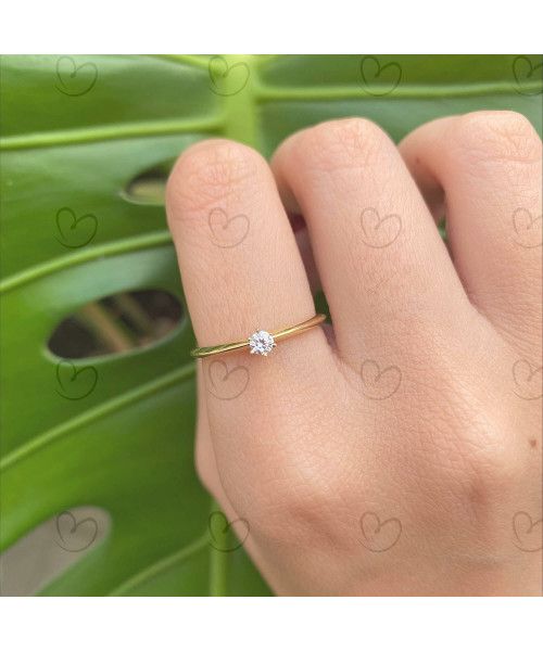 Anel Solitário com Zircônia 3,5mm Ouro 18k