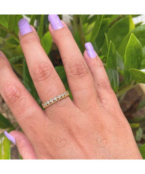 Anel Quadradinhos e Bolinhas com Zircõnia Ouro 18k