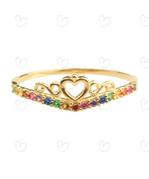 Anel Coroa Rainbow Colorido Ouro 18k