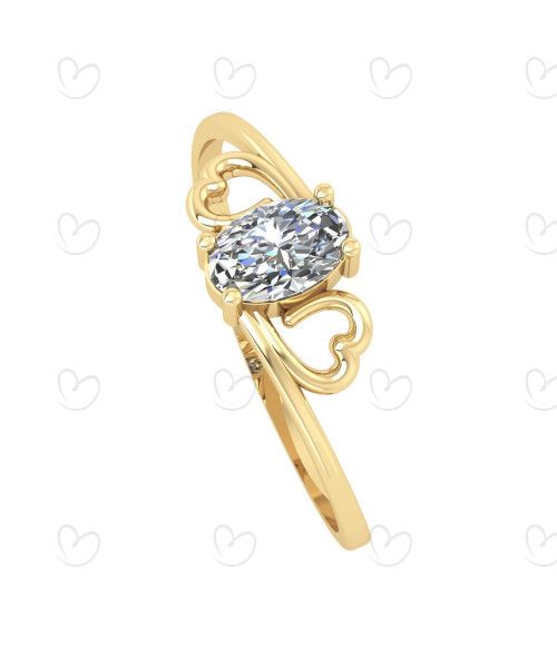 Anel Corações e Pedra de Zircônia Oval Ouro 18k