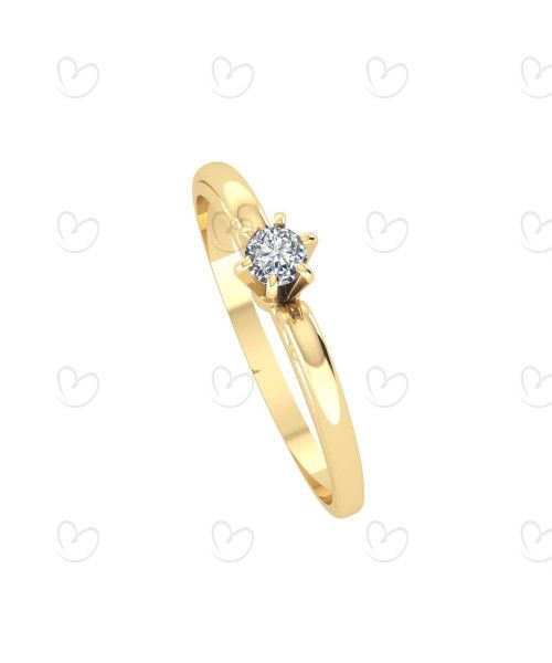 Anel Solitário com Diamante 3mm Aro Trabalhado Ouro 18k