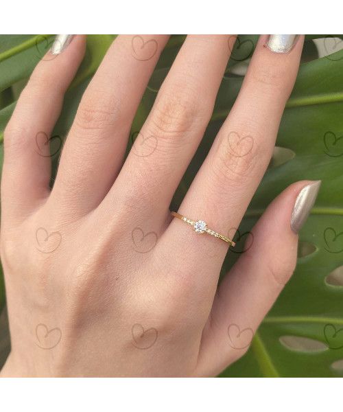 Anel Solitário com Diamantes no Aro 3mm Ouro 18k
