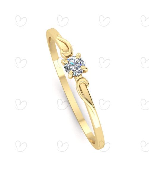 Anel Solitário com Zircônia 3mm e Aro Trabalhado Ouro 18k