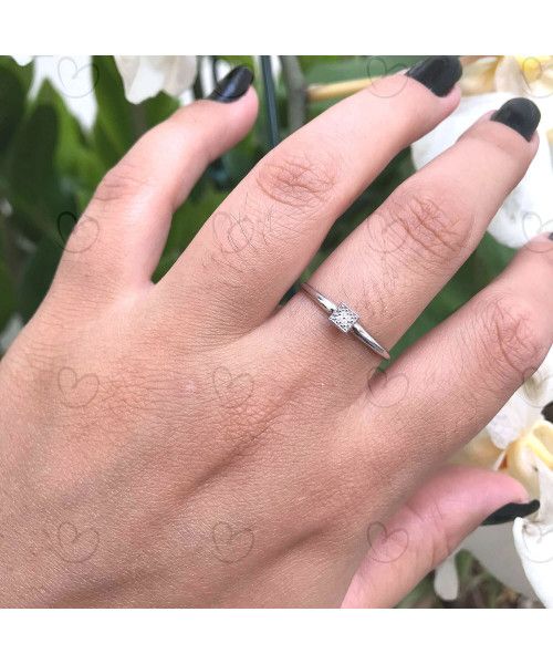 Anel Chuveiro Quadrado com Diamante Ouro 18k