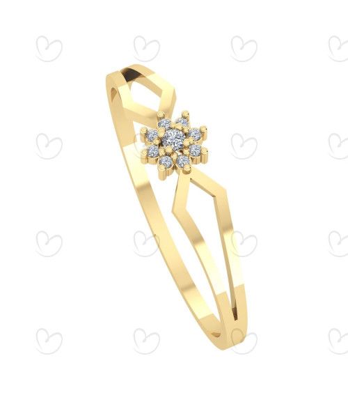 Anel Pavê Miolo Flor com Diamante Ouro 18k