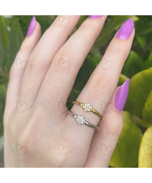 Anel Flor Pavê com 13 Diamantes Ouro 18k