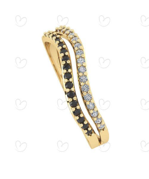 Anel Aro Duplo com Curva e Pedras Bicolor Ouro 18k