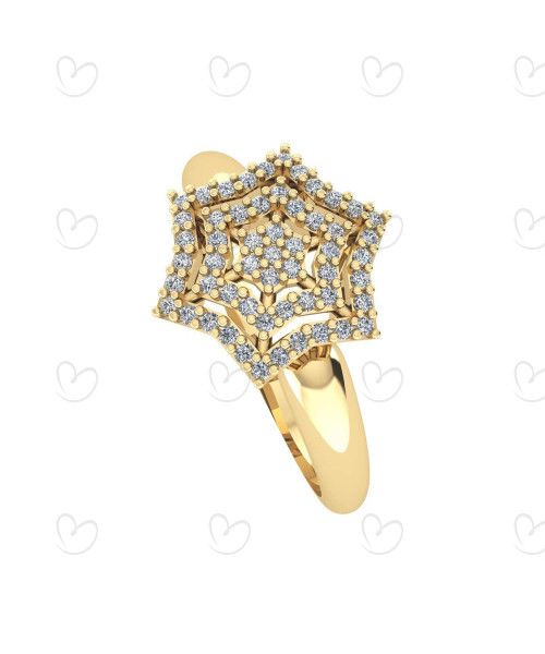 Anel Sextavo Estrela com Pedras de Zircônia Ouro 18k