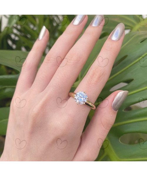 Anel Solitário com Zircônia 8mm Ouro 18k