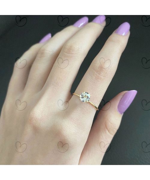 Anel Solitário com Pedra Natural 5mm Ouro 18k