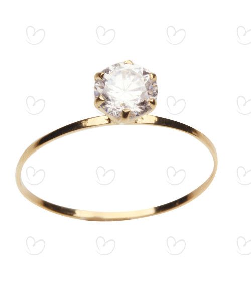 Anel Solitário com Zircônia 6mm Ouro 18k