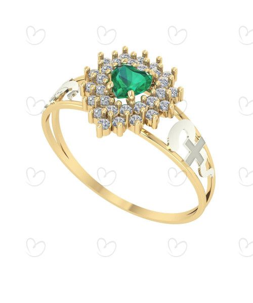 Anel Formatura Coração 2 Fileiras Enfermagem Ouro 18k
