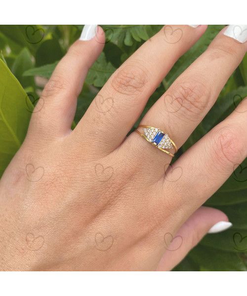 Anel Formatura Baguete Triângulo Lateral Farmácia Ouro 18k