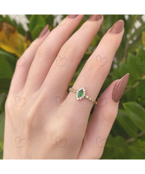 Anel Navete Grande Formatura Aro com Pedras Fisioterapia Ouro 18k