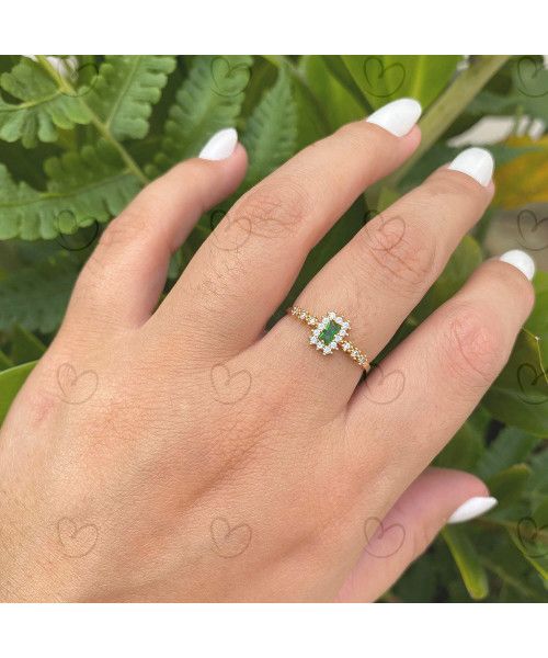 Anel Baguete Formatura Aro com Pedras Medicina Ouro 18k