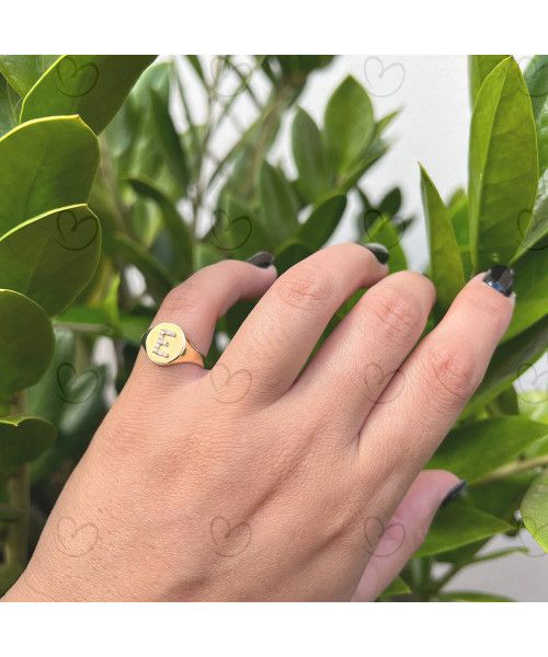 Anel Chancela Oval Letra E Ouro 18k