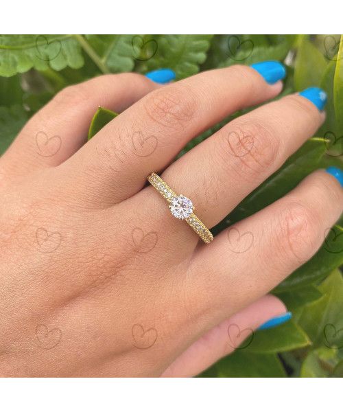 Anel Solitário Zircônia 5mm Luxuoso Cravejado Ouro 18k