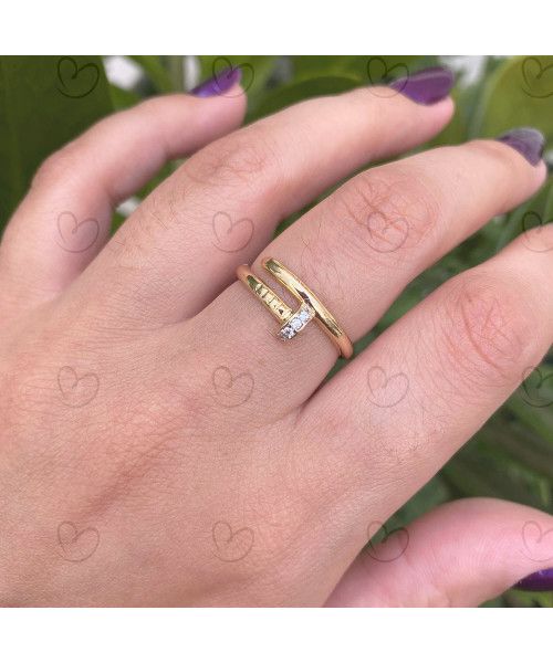 Anel Prego Cravejado Ouro 18k