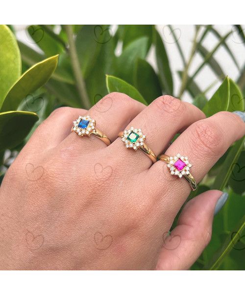 Anel Formatura Flor Quadrado Nutrição Ouro 18k